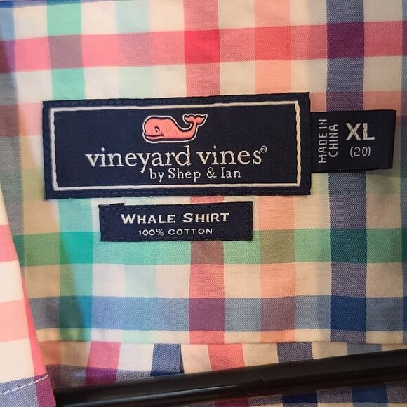 Vineyard Vines Whale Shirt Classic Fit Check Print Button Up Shirt Pink Blue XL - Picture 4 of 8
